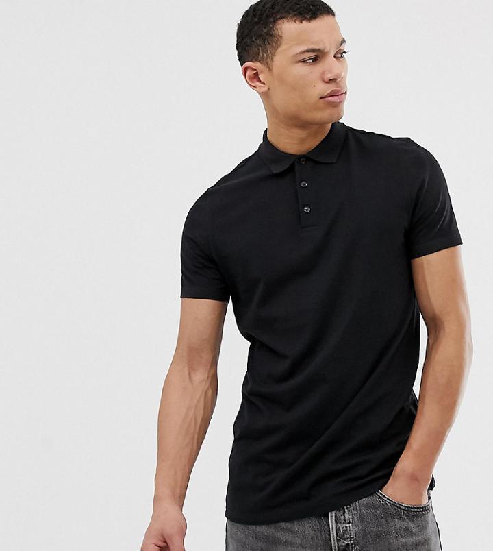 Asos Design Tall Short Sleeve Jersey Polo In Black - Black