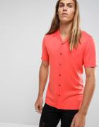 Asos Skinny Viscose Shirt With Revere Collar In Coral - Pink