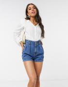 Pull & Bear Paperbag Denim Short In Blue