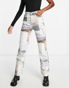 Topshop Kort Jean In Post Card Print - Part Of A Set-multi