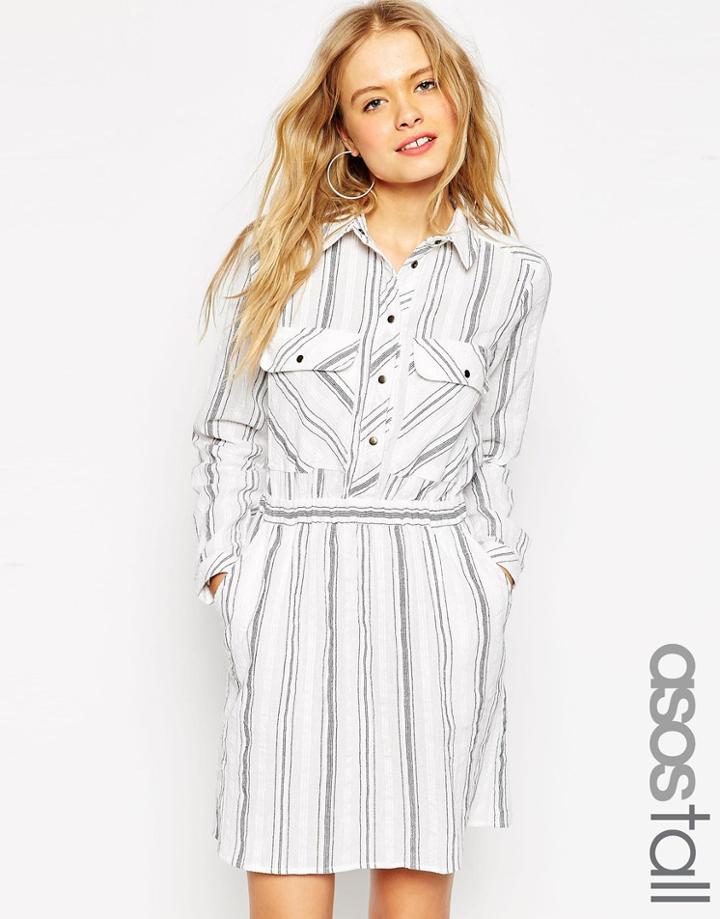 Asos Tall Stripe Shirt Dress In Natural Fibre - Multi