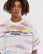 Asos Design Oversized T-shirt With Heavy Wash And Chest Print - Multi