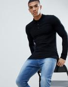 Asos Design Long Sleeve Muscle Fit Polo - Black