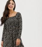 New Look Petite Ditsy Floral Shirred Dress In Black - Black