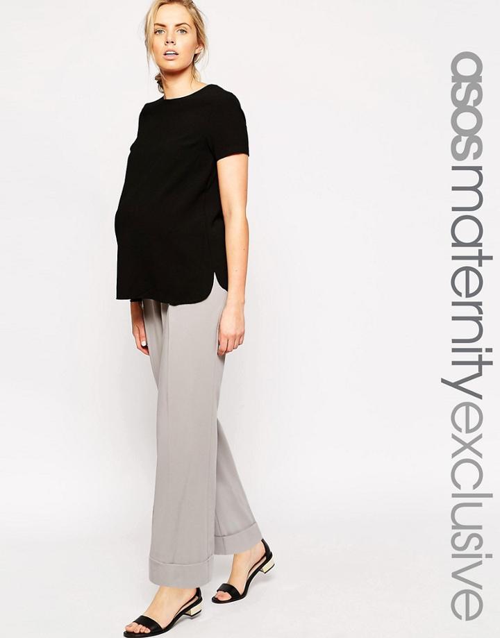 Asos Maternity Wide Leg Pant With Turn Up - Gray
