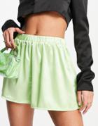 Flounce London Satin Boxer Shorts In Lime-green