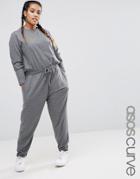 Asos Curve Long Sleeve Jumpsuit In Sweat - Gray