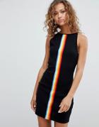 Heartbreak Ribbed Dress With Rainbow Sports Stripe - Black