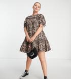 Influence Plus Tiered Cotton Mini Dress In Leopard Print-multi
