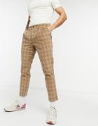 Asos Design Cigarette Fit Pants In Textured Check-brown