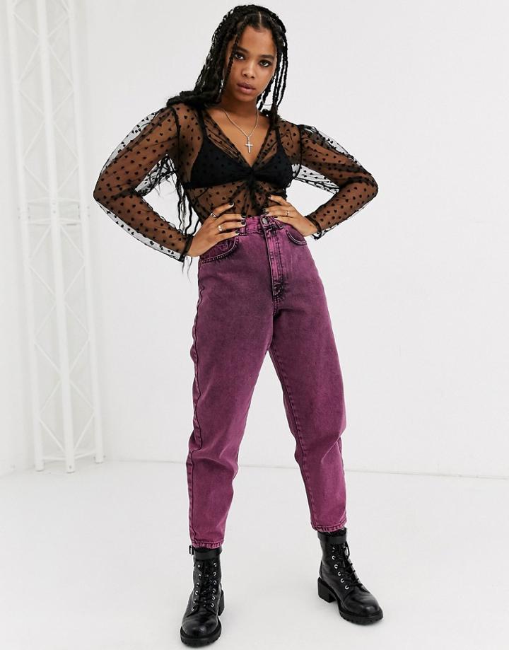 Asos Design Balloon Leg Boyfriend Jeans In Pink Acid Wash