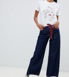 Only Tall Wide Leg Jean With Tie Belt-blue