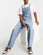 Topman Rodeo Overalls In Mid Wash-blue