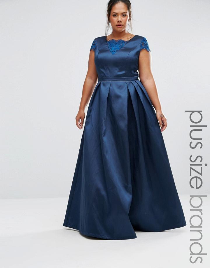 Chi Chi London Plus Lace Insert Maxi Dress - Navy