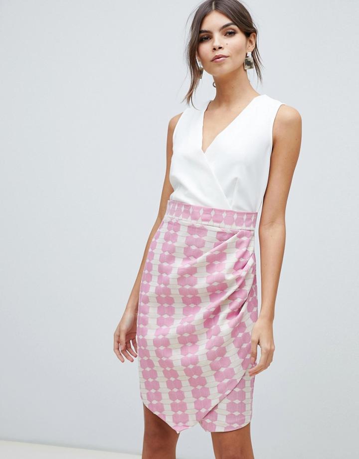 Closet V Neck Contrast Metallic Dress - Pink