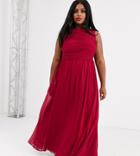 Asos Design Curve Bridesmaid Maxi Dress With Soft Pleated Bodice-red