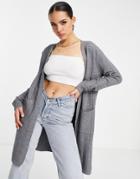 Qed London Edge To Edge Ribbed Cardigan In Gray