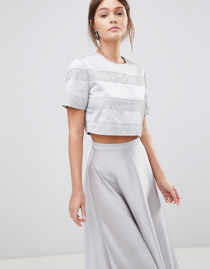 Keepsake Northern Light Beaded Crop Top - Gray