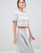 Keepsake Northern Light Beaded Crop Top - Gray