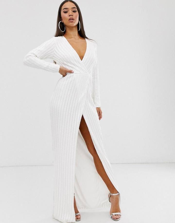 Club L London Sequin Wrap Dress-white
