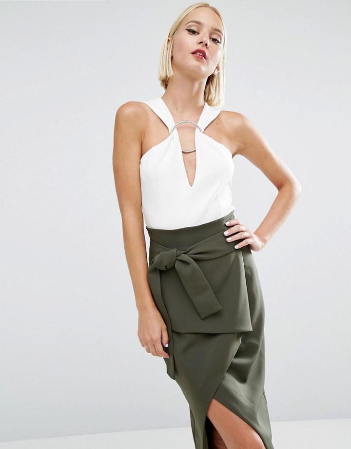 Lavish Alice Metal Ring Plunge Detail Body - Cream