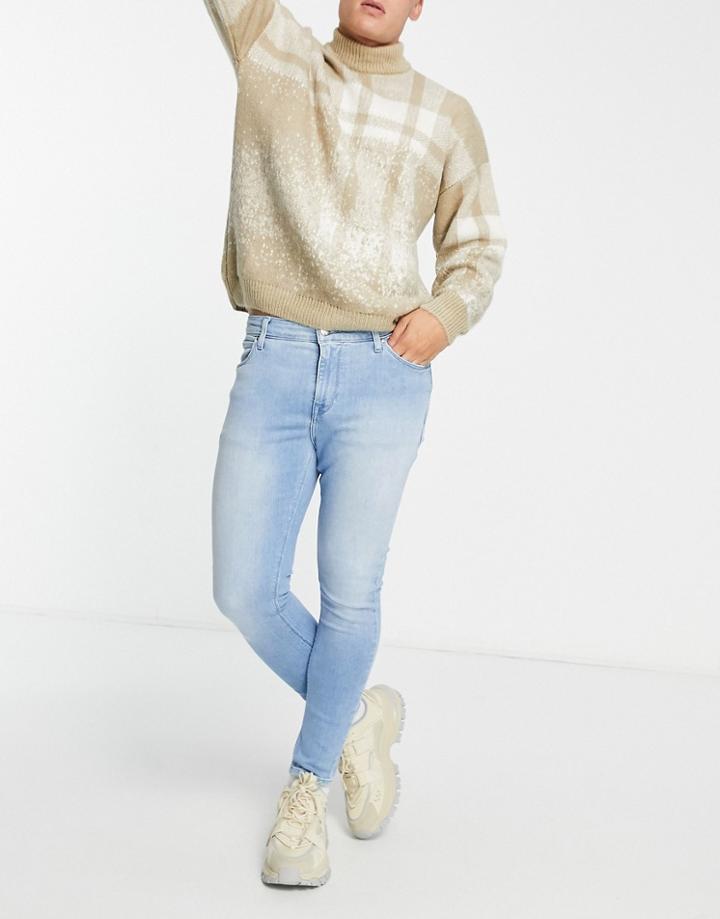 Asos Design Super Skinny Ankle Grazer Jeans In Light Wash Blue
