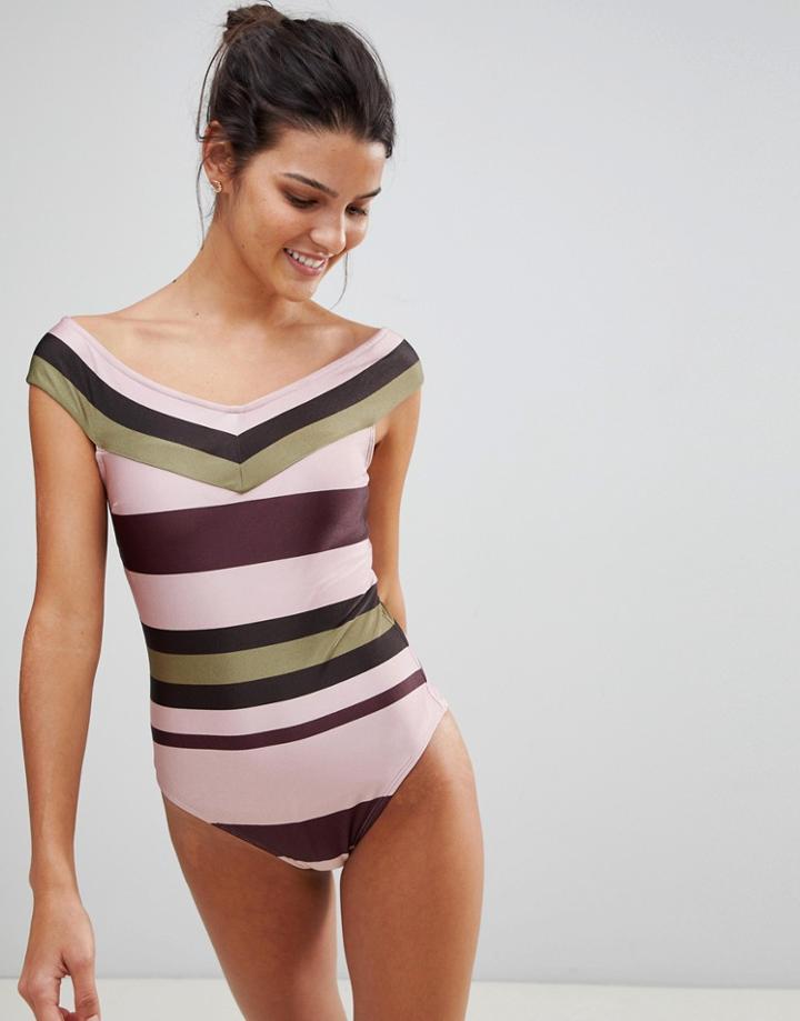 Ted Baker Bardot Swimsuit In Imperial Stripe - Multi