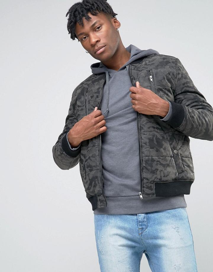 Bl7ck Reptile Bomber Jacket In Leather Look - Black