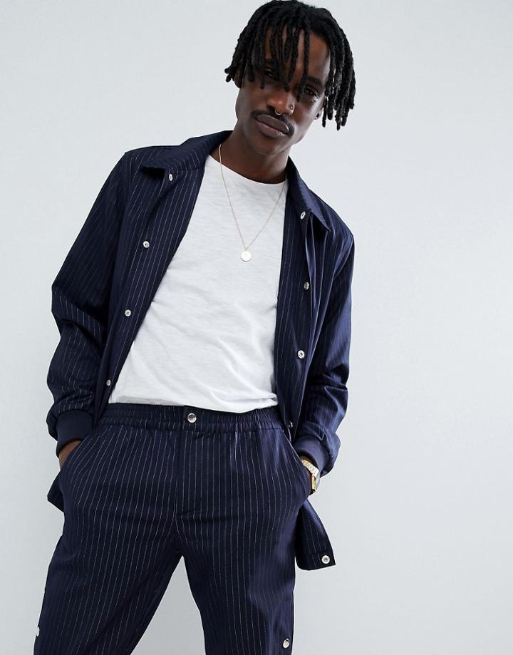 Asos Design Coach Jacket Co-ord In Navy Pinstripe - Navy