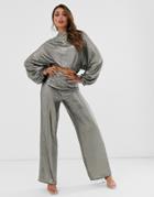 Asos Design Sequin Wide Leg Pants Two-piece-gray
