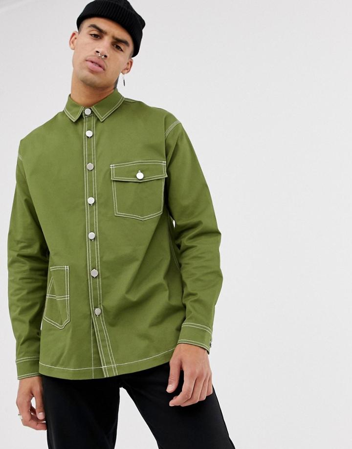Mennace Shirt With Contrast Thread Detail - Green