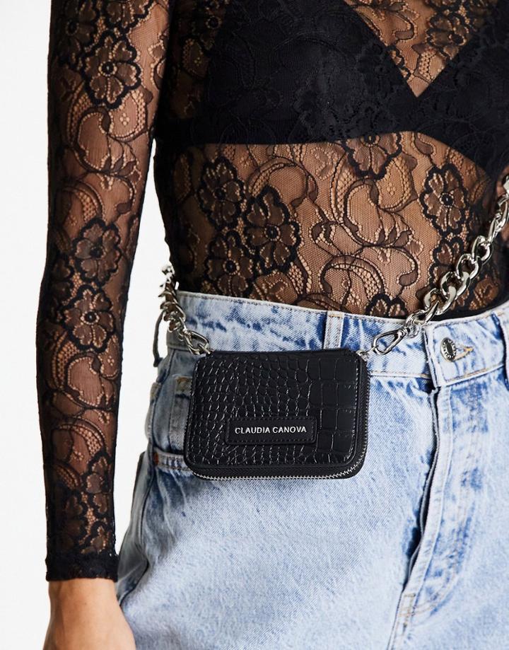 Claudia Canova Moc Croc Mini Crossbody Bag In Black