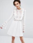 Endless Rose Bell Sleeve Dress With Tied Ribbon - White
