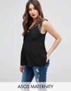 Asos Maternity Tank With Lace And Mesh Trim - Black