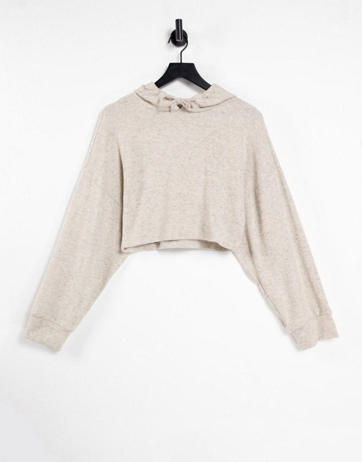 Monki Lola Set Soft Cropped Hoodie In Beige-neutral