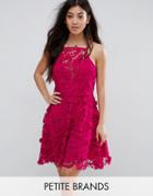 New Look Petite Premium Lace Trim Skater Dress - Pink
