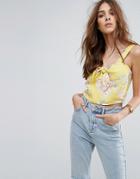 New Look Tropical Tie Front Crop Top - Yellow