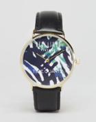 Reclaimed Vintage Grass Print Watch In Leather - Black