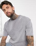 The Couture Club Light Acid Wash Box T-shirt In Gray