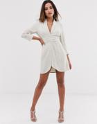 Asos Design Mini Tux Dress In Linen - Cream