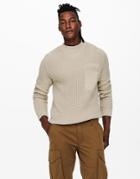 Only & Sons Textured Sweater With High Neck In Beige-neutral