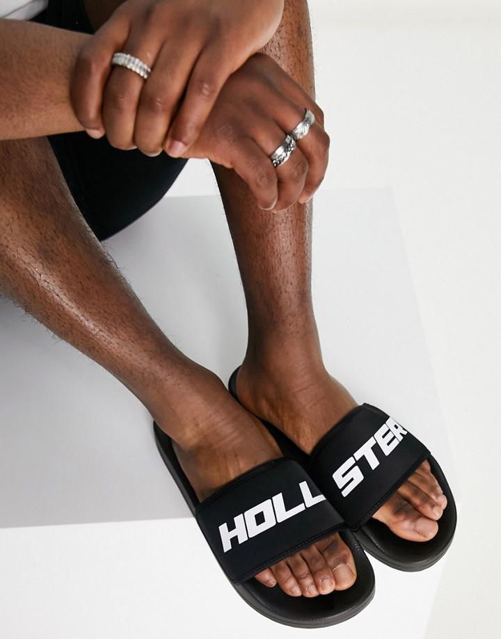 Hollister Slides In Black With Reflective Logo