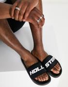 Hollister Slides In Black With Reflective Logo