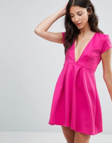 Twin Sister Plunge Front Skater Dress - Pink