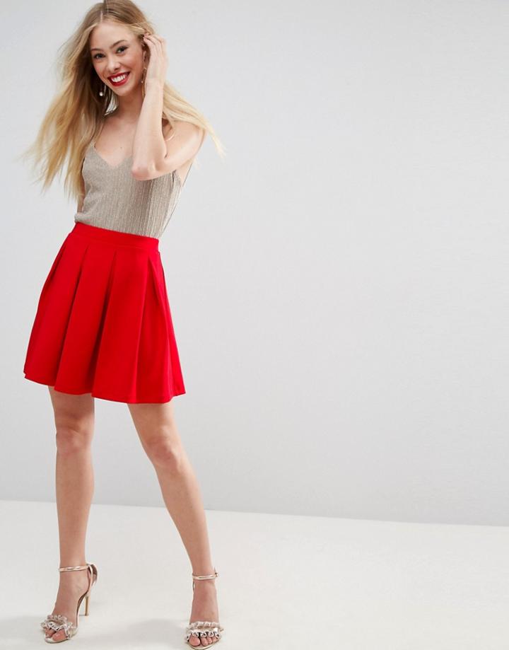 Asos Scuba Box Pleat Mini Skirt - Red