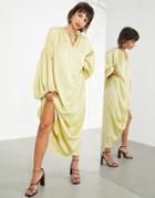 Asos Edition Oversized Maxi Dress With Blouson Sleeve In Olive-green