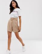 Pieces Belted Soft Tailored Shorts-beige