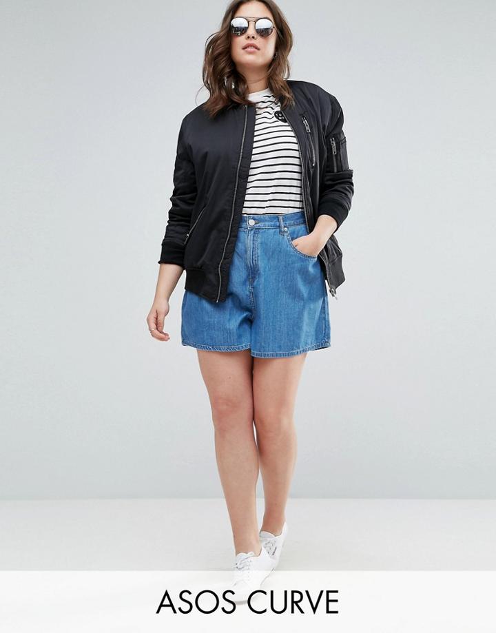 Asos Curve Denim Culotte In Midwash - Blue