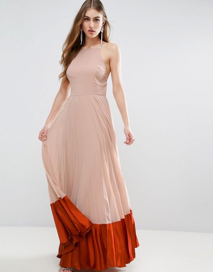 Asos Pleated Paneled Satin Maxi Dress - Multi