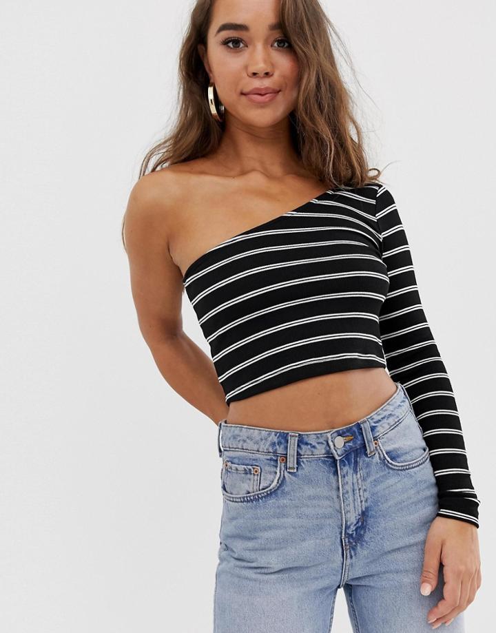 Asos Design One Shoulder Top In Stripe - Black
